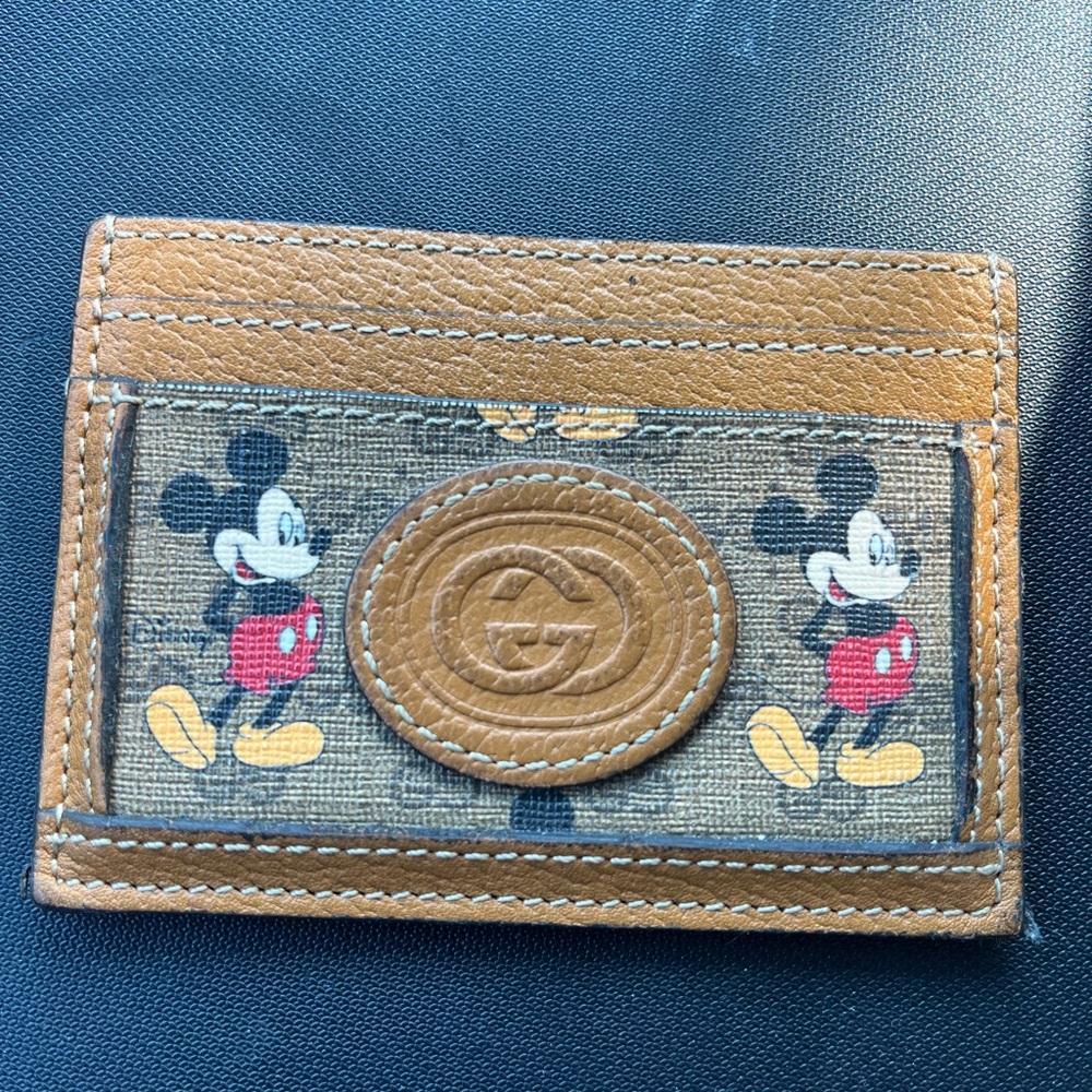 Gucci Brown Leather Card Holder with Mickey Mouse